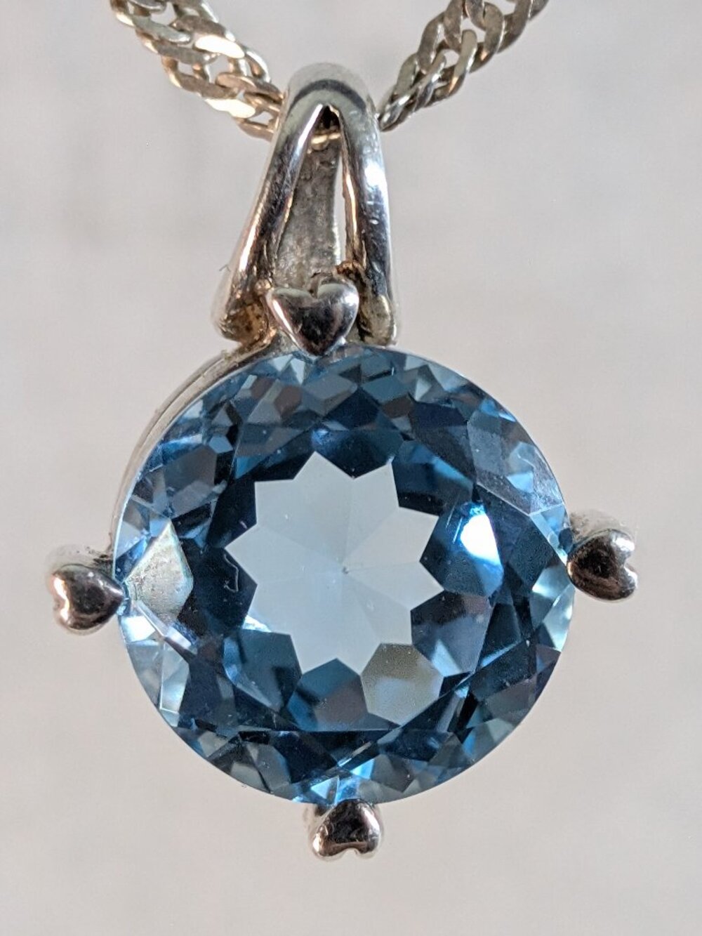 11ct Swiss Blue Topaz Pendant Sterling Silver Fancy Modified Solitaire Pendant